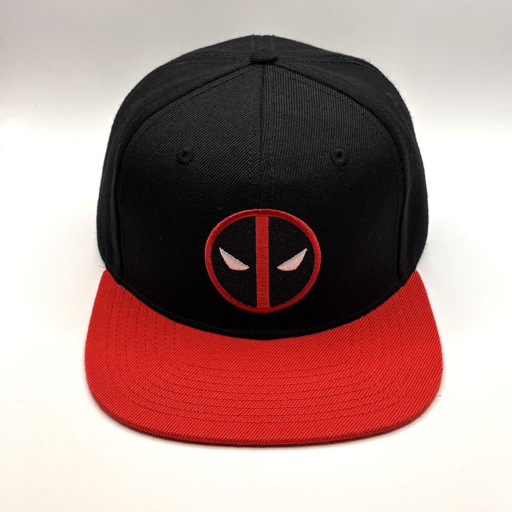Marvel Deadpool Snapback Adjustable Hat Bioworld Flat Brim Black Red OSFM